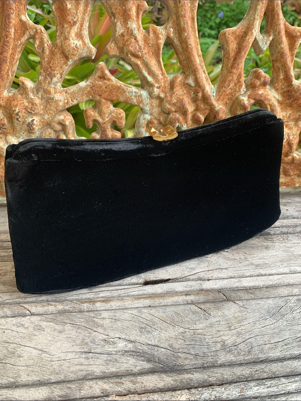 Vintage 1950’s Garay Black Velvet Clutch Handbag Gold Clasp